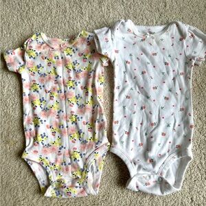 Simple Short-Sleeve One-Piece Bodysuits - White, Pink, Yellow & Blue